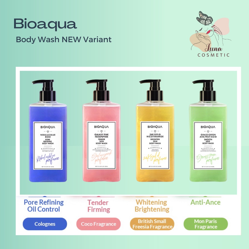 BIOAQUA 24K Gold Body Wash 400ml Shower Gel English Pear &amp; Freesia scent Sabun Mandi Cair Sabun Kecantikan Long lasting BPOM