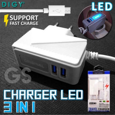 Promo Murah CHARGER LED ( 3 IN 1 USB ) Fast Charging for Android Micro charger hp universal