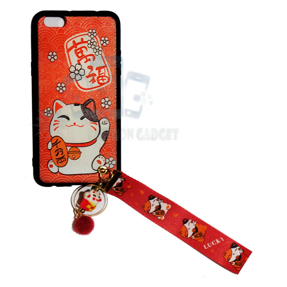 ANTI CRACK Oppo F3 Casing A77 Lucky Cat Case 3D / Silikon Maneki Neko Kucing Hoki +Kalung Tangan