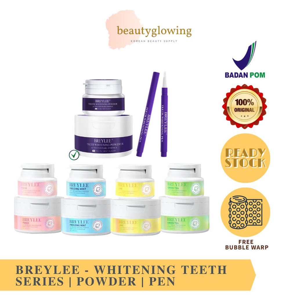 BREYLEE TEETH WHITENING POWDER / PEN / GREENTEA / LIME / PEACH