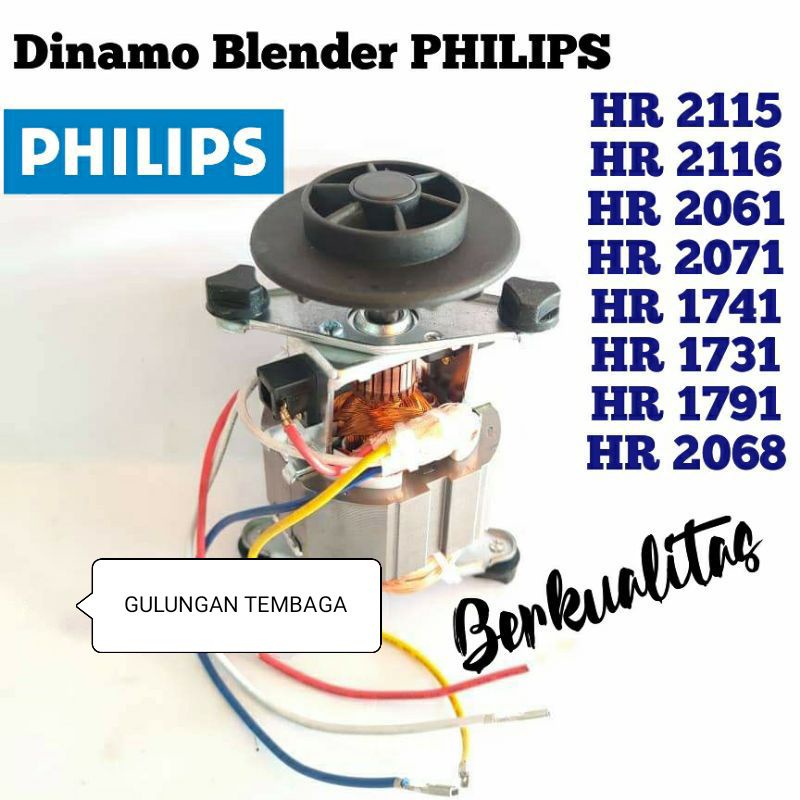 DINAMO MESIN BLENDER TEMBAGA + Konektor, PHILIPS HR 2115 2116 2061 2071 1741 1791 1731 2068