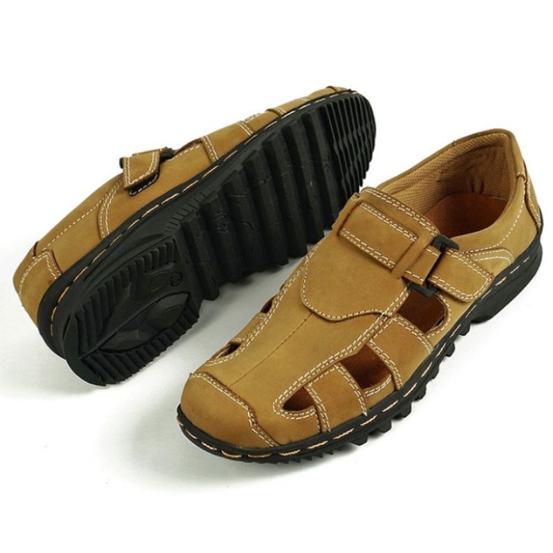 Sepatu Sandal Pria Casual Original Kulit Asli Closed Toe Like Fishman 303 Tan Cibaduyut