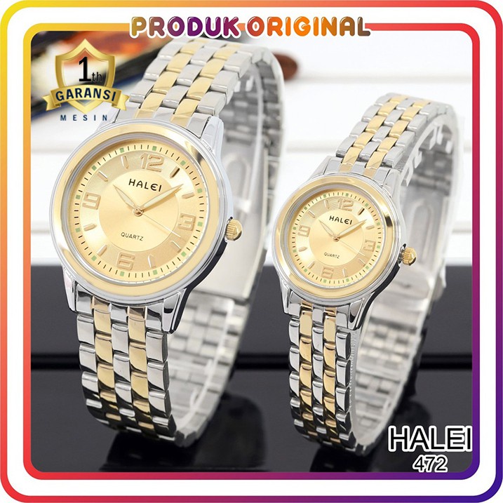 COD JAM TANGAN COUPLE HALEI ORIGINAL 472 RANTAI KOMBIGOLD WATER RESISTANT STAINLES STEEL