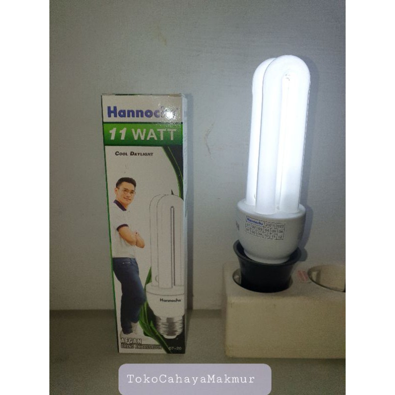 Lampu Bolham Hannochs LHE 11w 11watt 2U PLC Lampu Hemat Energy