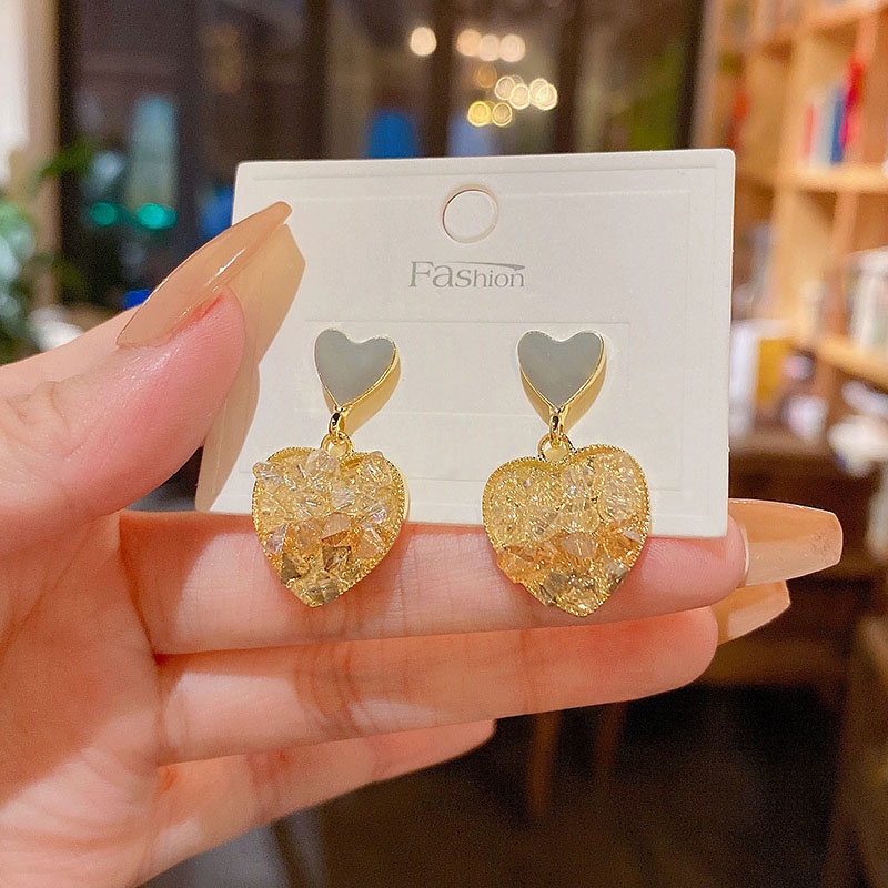 Anting 925 silver needle Bentuk Hati Aksen Kristal Warna Gradasi Untuk Wanita