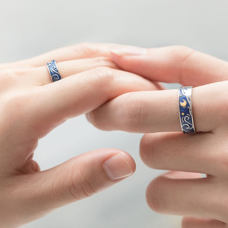 Cincin Model Terbuka Desain Van Gogh Starry Sky Romantis Untuk Pria Dan Wanita