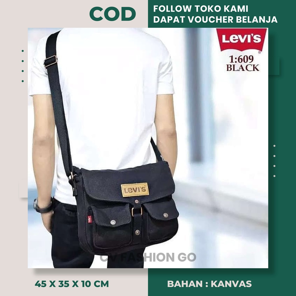 Tas selempang kuliah pria levis premium original import murah terbaru keren kekinian