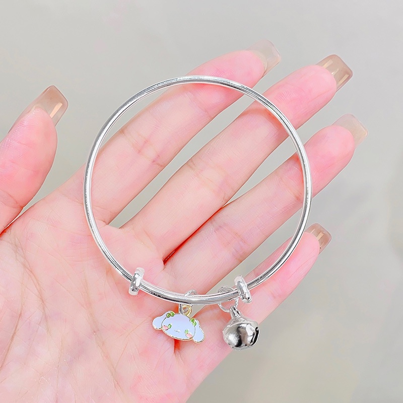 Gelang Tangan Silver Elastis Adjustable Motif Kartun Lucu Untuk Wanita