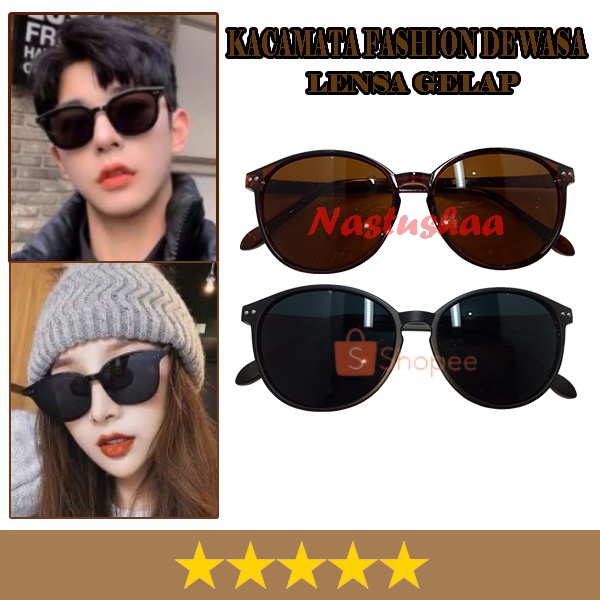 Kacamata Hitam Bentuk Oval Bahan Plastik Berkualitas Warna Frame Hitam Doff dan Coklat Gaya Korea Klasik Kacamata Fashion Anti UV NOCASE