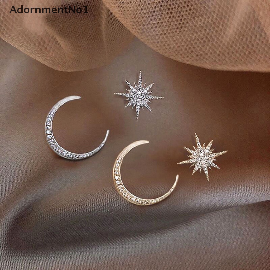 (AdornmentNo1) 2021 Anting Tusuk Gantung Asimetris Desain Bulan + Bintang Untuk Wanita