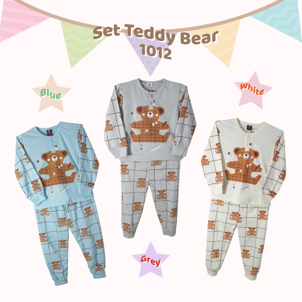 baju tidur lengan panjang anak / piyama anak laki-laki dan perempuan 1-9 tahun beruang /grosir baju 