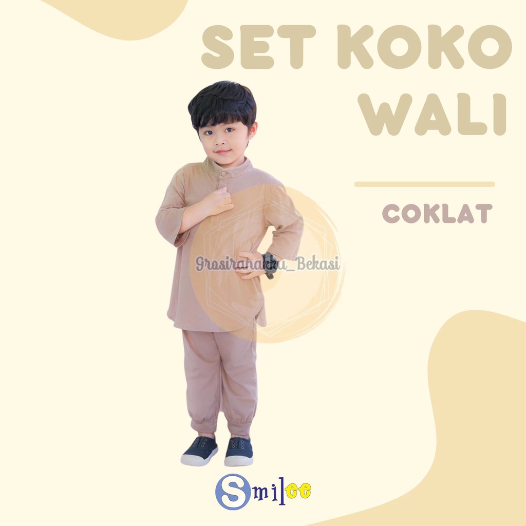 Setelan Koko Anak Kaos Wali Warna Coklat 1-5Tahun