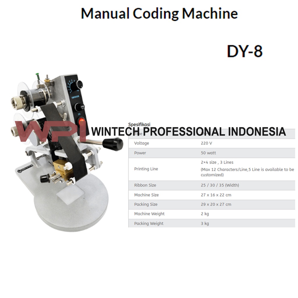 Wiratech Manual Coding Machine DY-8 - Coding Press Printer