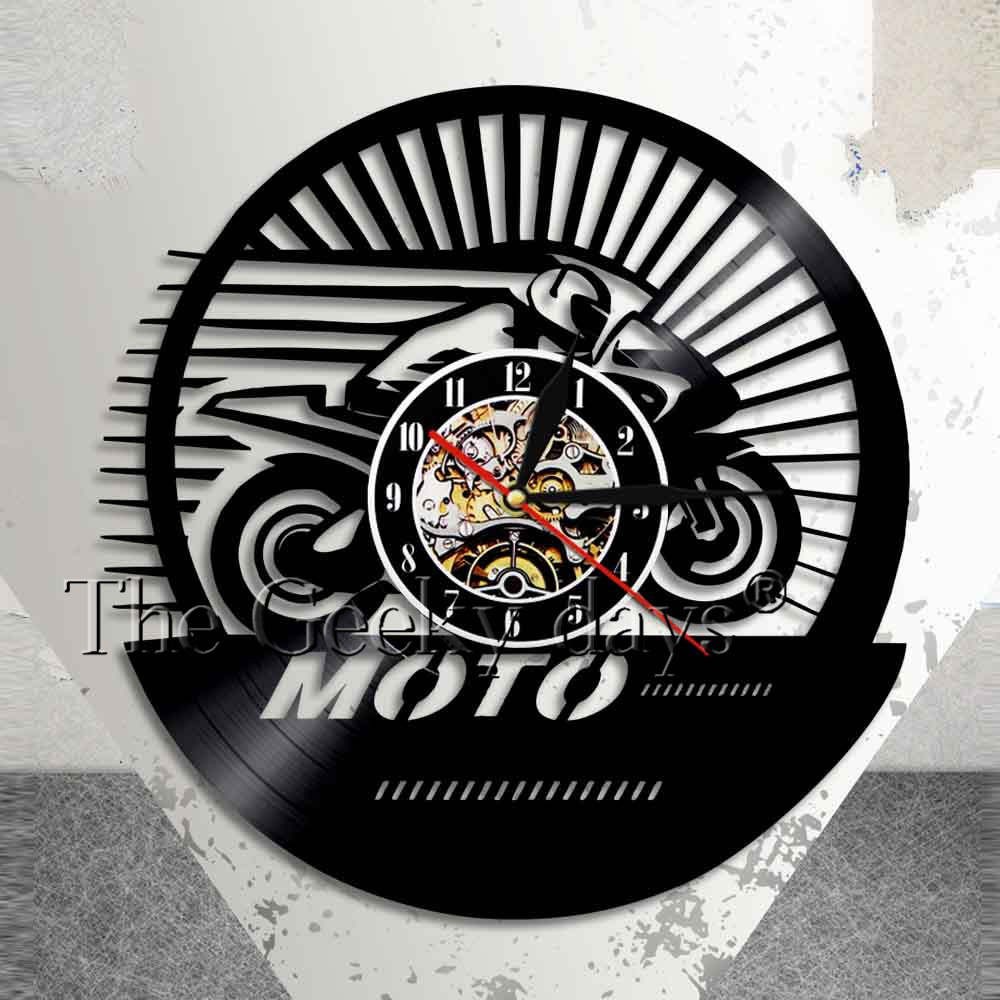 Vintage Motorcycle Speed Racer Wall Clock Motobiker Motocross Vinyl Record Wall Clock