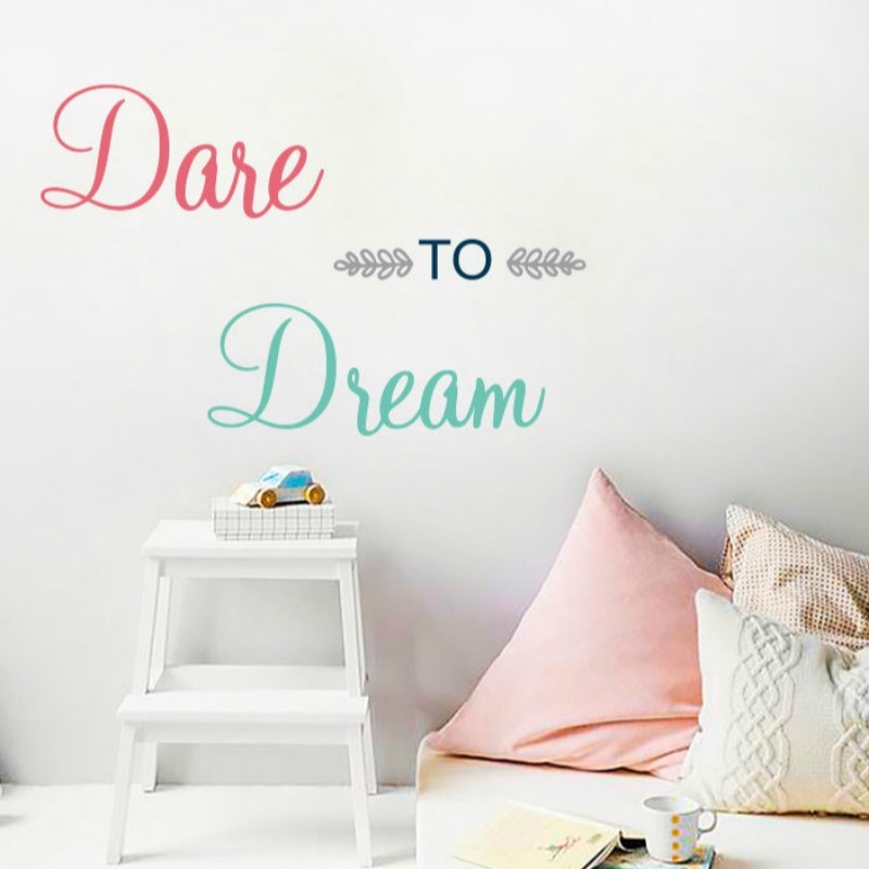 1pc Stiker Dinding Bahan PVC Mudah Dilepas Gambar Tulisan &quot;Dare to Dream&quot; Ukuran 14x60cm