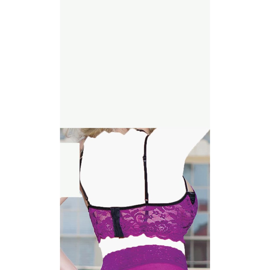 Unik Bra lingerie gstring bra cd Stocking set sexy lace bikini  4pcs  B017   Ungu Berkualitas