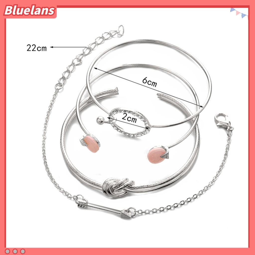 Bluelans 4Pcs Fashion Knotted Circle Arrow Rhinestone Opening Bangles Women Bracelets