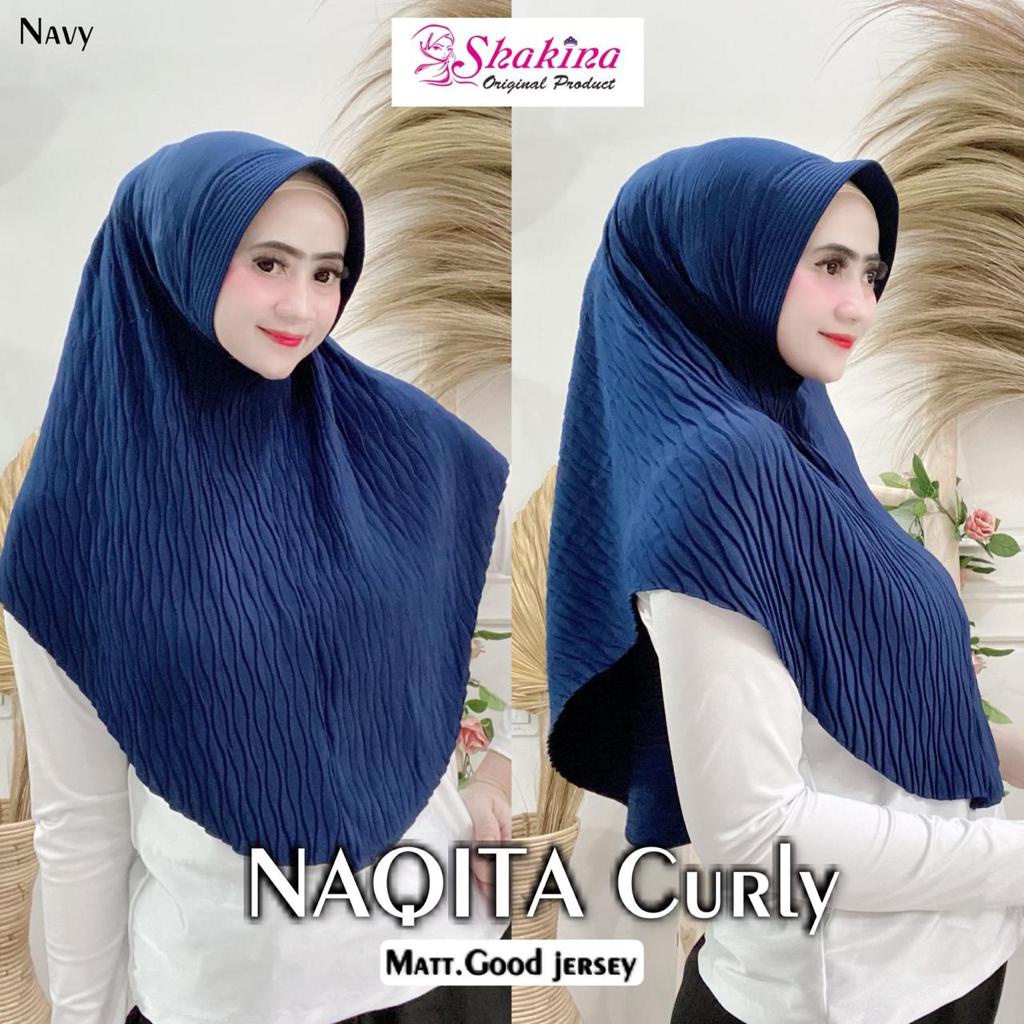 Jilbab Instan Bergo Naqita Curly Plisket Ori Shakina Hijab-NAVY
