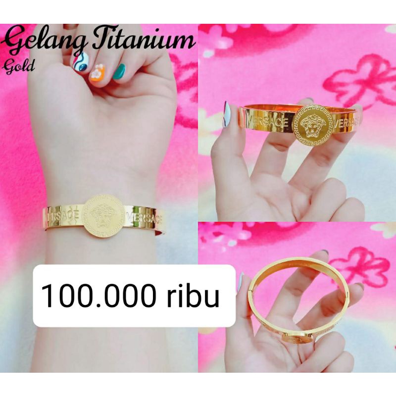 gelang titanium asli warna mas
