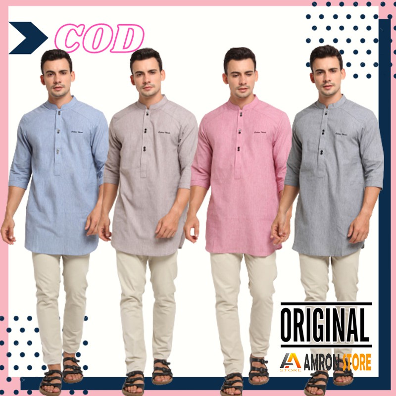 Baju Koko Kurta Pakistan Pria Muslim Lengan 3/4 Model Terbaru Original Lebaran