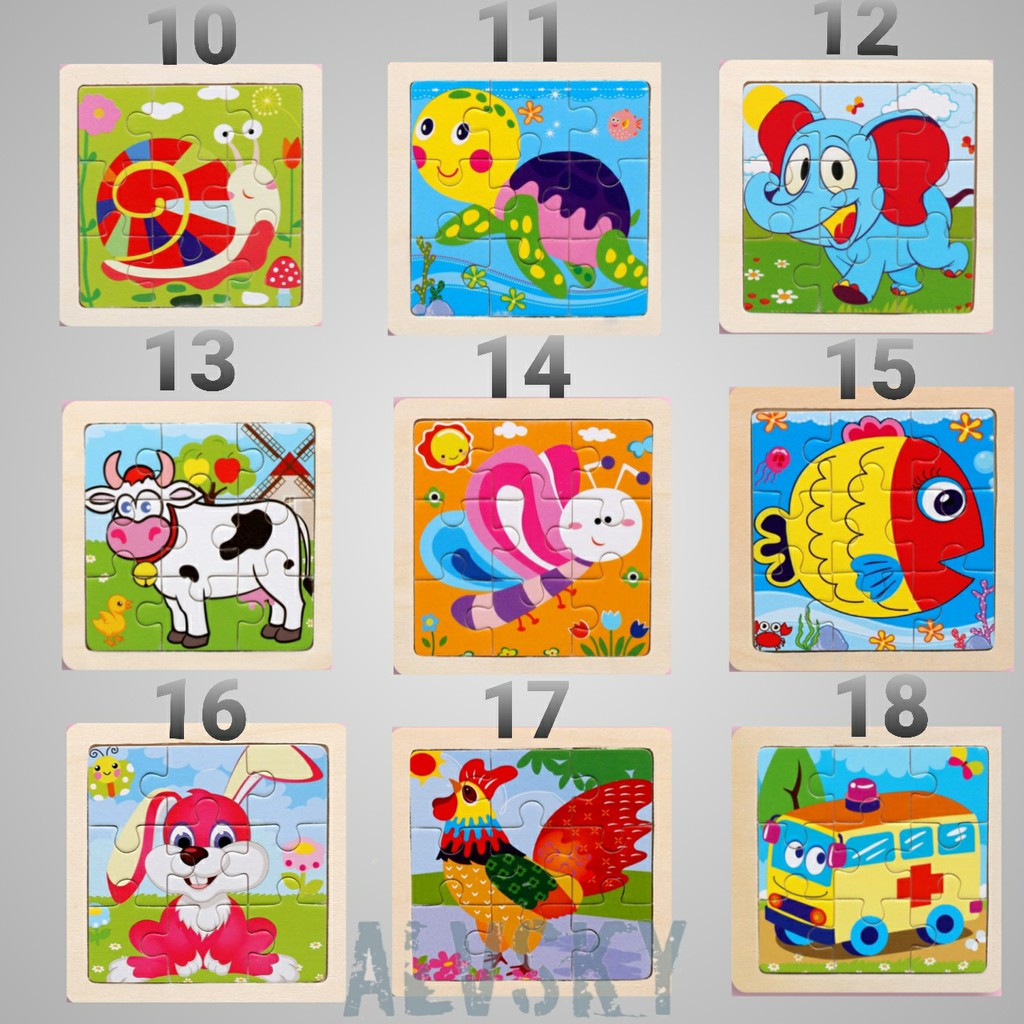 PUZZLE KAYU / JIGZAW PUZZLE 9 KEPING POLOS LUCU