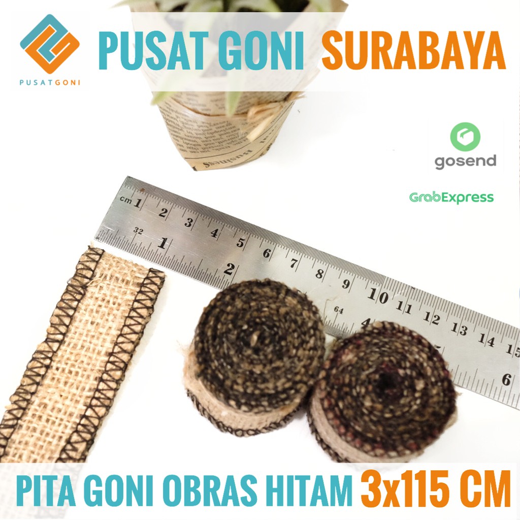 

Pita Goni Obras Hitam 3x115 CM - Burlap Ribbon - Pita Bungkus Kado - Pita Hantaran - Pita Hampers