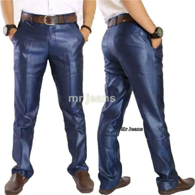 Celana Formal Pria Dasar Mengkilap METALIK Slimfit / Kantor Kerja Panjang jumbo 39-44