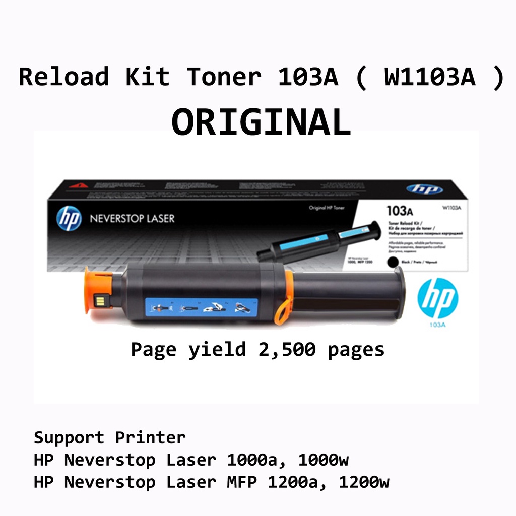 Toner Reload Kit 103A Printer HP Neverstop Laser 1000a, 1000w, MFP 1200a, 1200w, Original Toner W1103A