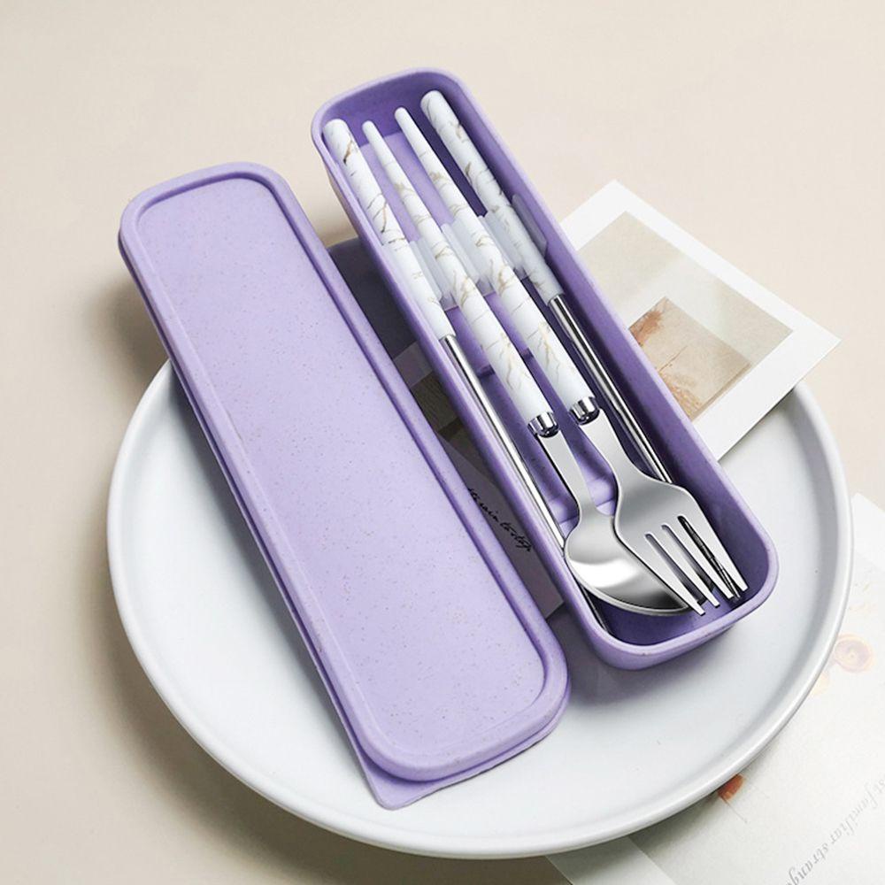 Top 3PCS/Set Alat Makan Set Travel Aksesoris Dapur Peralatan Makan Portable Reusable Camping Spoon Fork Chopsticks Set