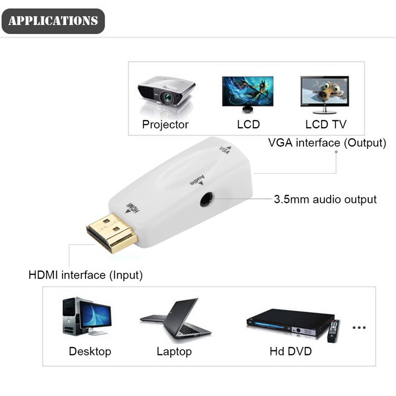 ADAPTER HDMI MALE TO VGA FEMALE WITH AUDIO CONVERTER 1080P FULL HD