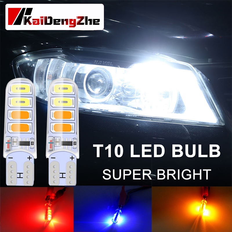 Lampu Senja T10 8 LED 2 Warna 12 Volt Strobo Kedip Lampu Kota LED Super Bright Putih&amp;Kuning Merah&amp;Biru W5W