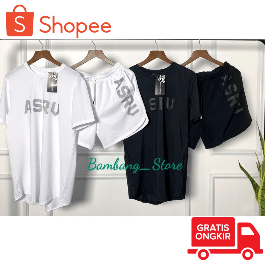 kaos set ASRV T-Shirt kaos dan Short celana pendek untuk gym stylish