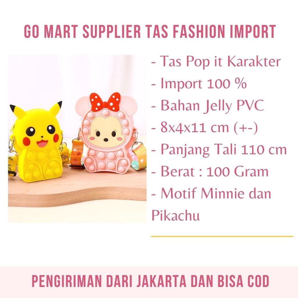 Tas Pop it Anak Lucu Import - Tas Selempang Anak Karakter Minnie Pikachu - Tas Pop It Terbaru Import - Tas Anak Lucu Pop It Fidget Toys JL12