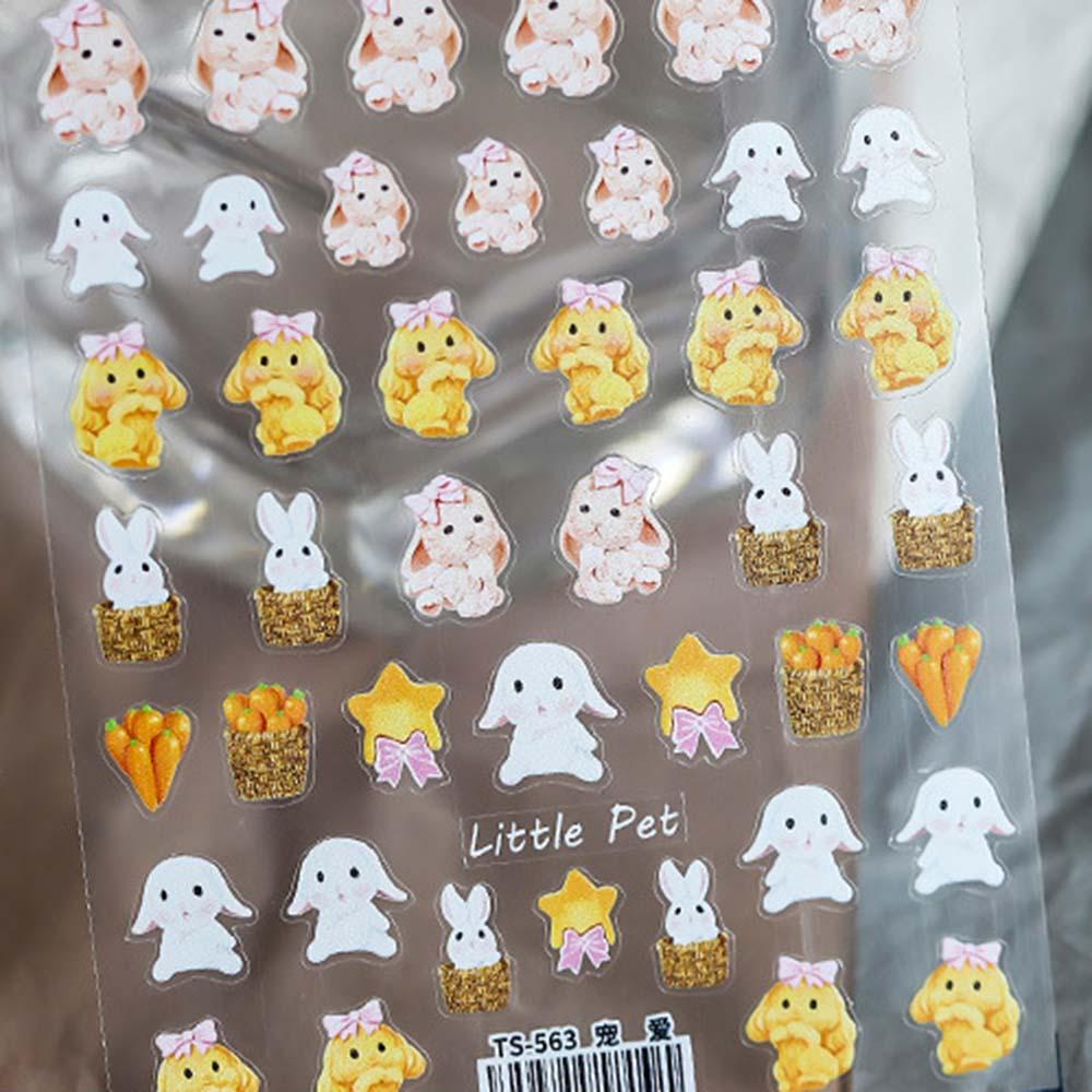 AUGUSTINA Agustina 5D Stiker Kuku Ukiran Lucu Kartun Hewan Kelinci Kecil DIY Nail Art Desgin