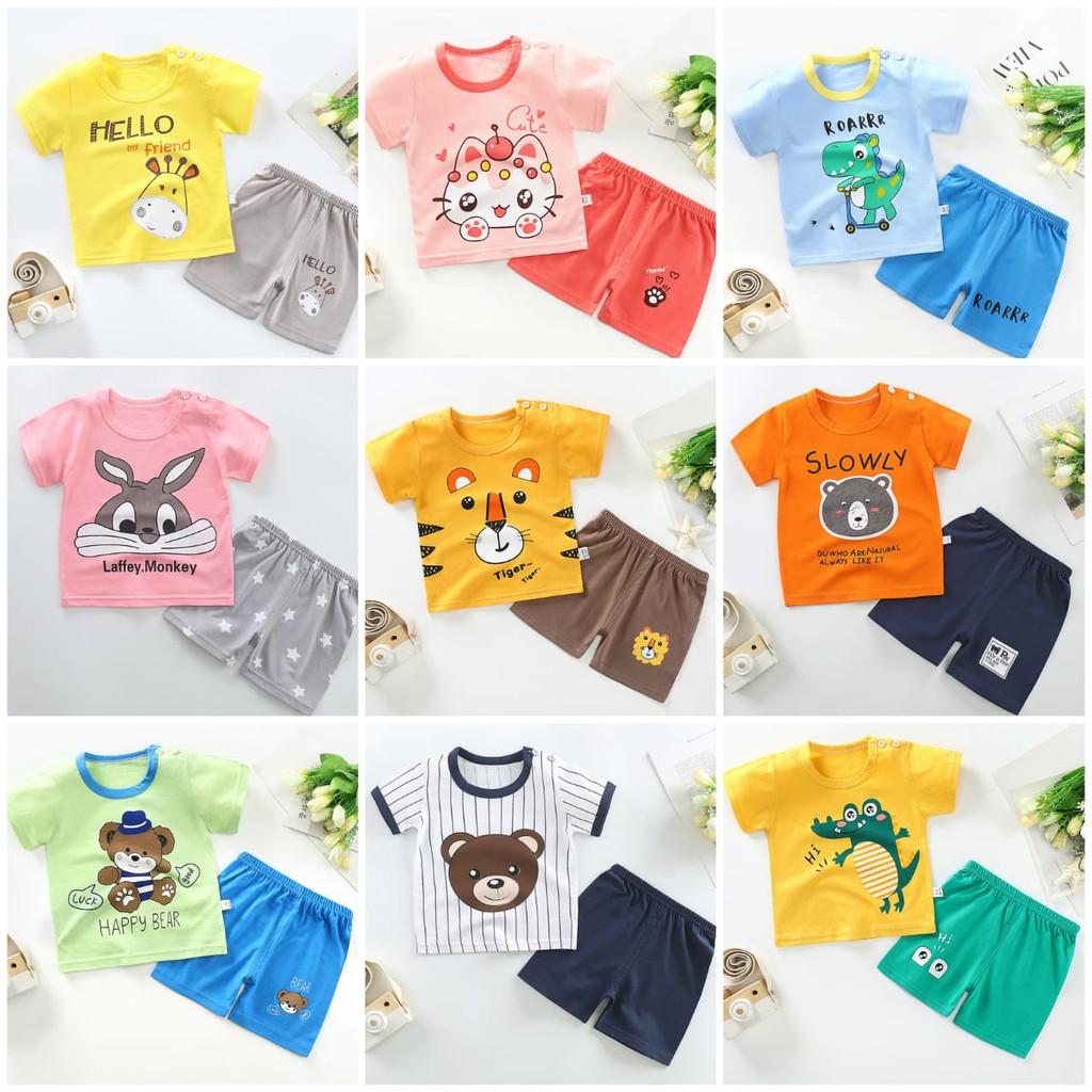 LittleAaron KIDS SUIT PENDEK Setelan Anak Bahan Kaos Lengan + Celana Berkualitas Import ebv cewek new7