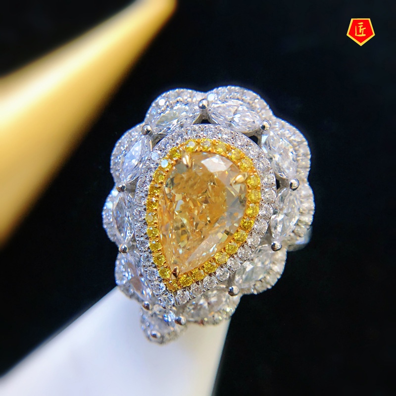 [Ready Stock]New Luxury Fully-Inlaid Yellow Diamond Ring