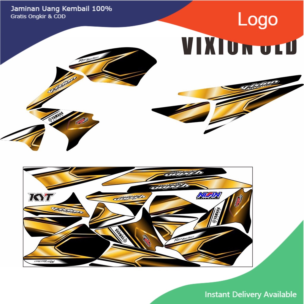 SAHILA OLSHOP COD-STRIPING/STICKER VARIASI MTOR YAMAH VIXION OLD MOTIF RACING HITAM GOLD/STICKER VAR