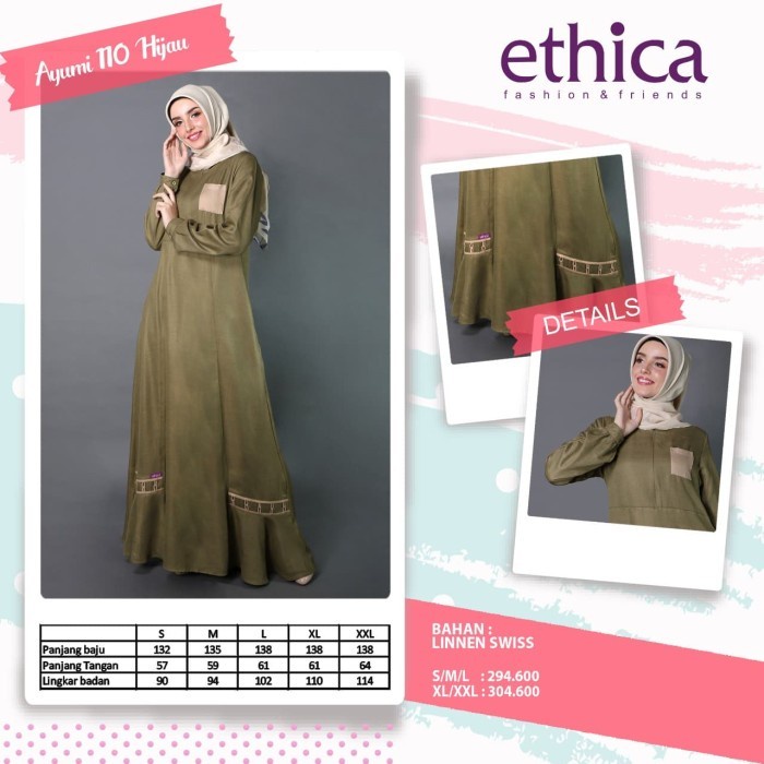 Gamis Ethica Dewasa Ayumi 110 Hijau / Gamis Ethica Original / GAMIS ETHICA / BAJU GAMIS ETHICA / GAM