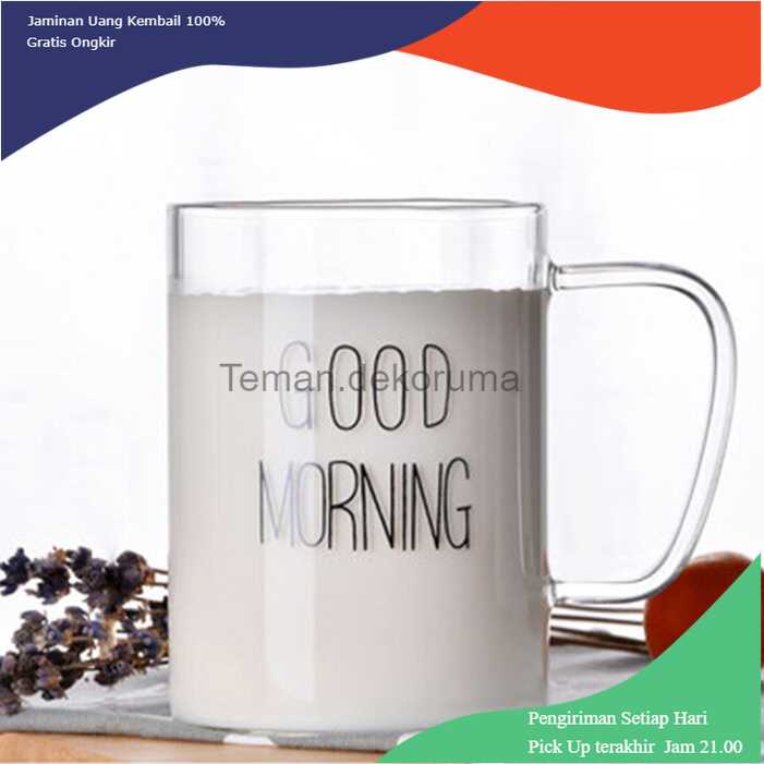 TD-A101 One Two Cups Gelas Glass Coffee Mug Desain Good Morning 400 ml - MD19