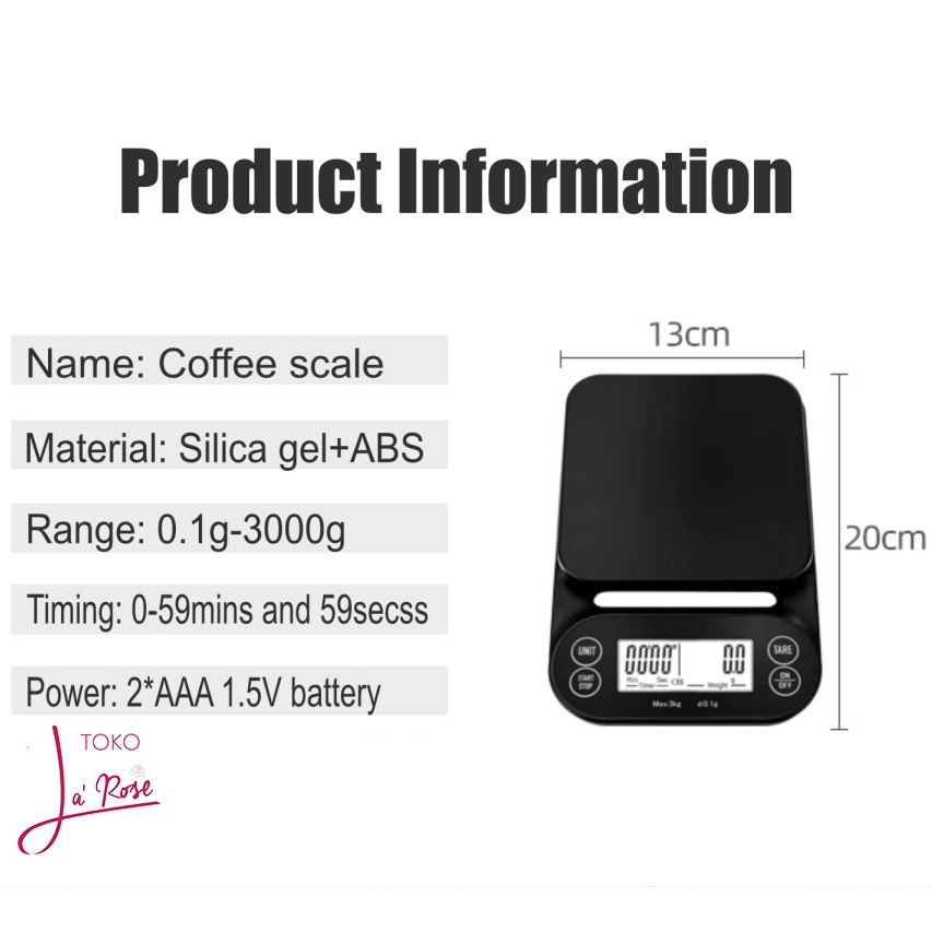 Timbangan Kopi Digital 3KG / 0,1gr Timer Drip Coffee Scale V60 Digital Scale