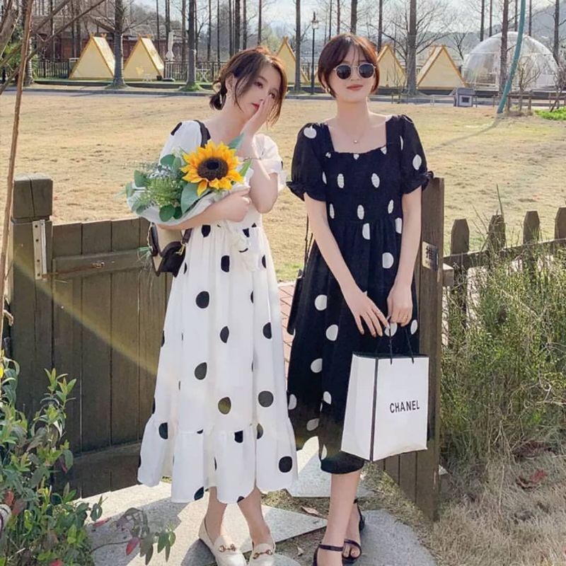 MIDI DRESS KOREAN DRESS DRESS IMPORT POLKADOT DRESS