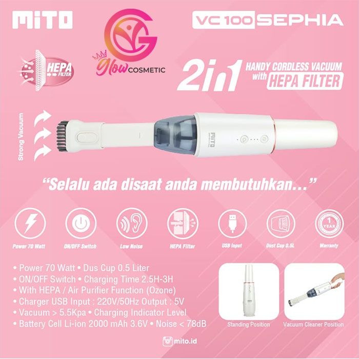 MITO VC 100 SEPHIA 2 IN 1 HANDY CORDLESS VACUUM WITH HEPA FILTER