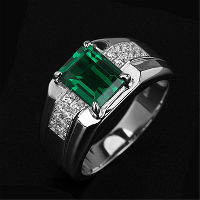 Cincin Emerald Sapphire Inlaid Zircon Dapat Disesuaikan Untuk Pria