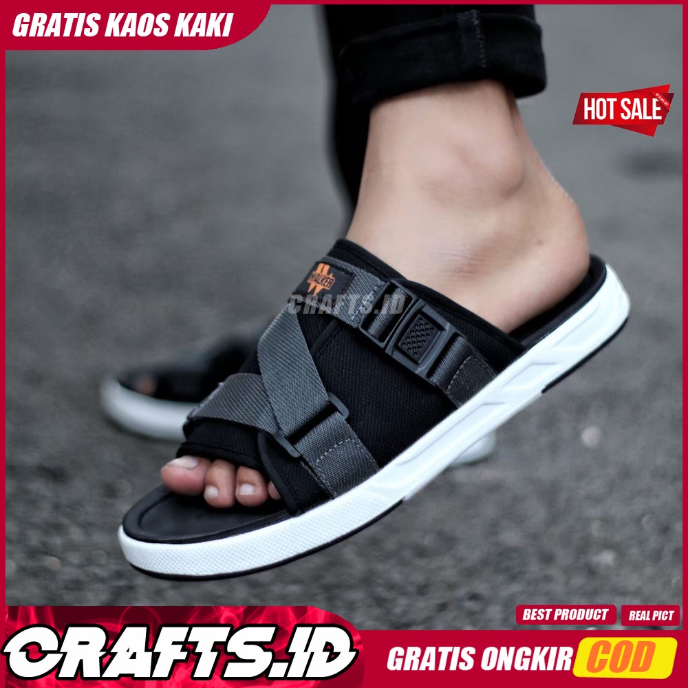 Crafts - Sandal Slide Pria Sendal Casual Slop Hitam