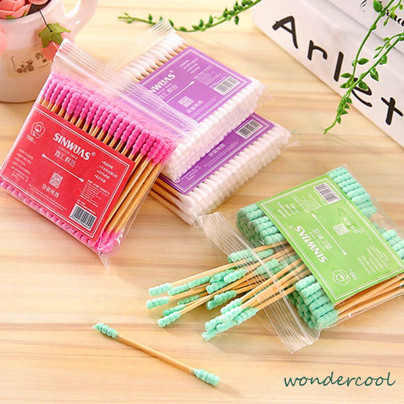 Kangaroomom 100 pcs/pack Baby Cotton Swab Thin Buds Berwarna Ganda-Spiral Ujung Kapas Sanitary Swab Kecil-Won