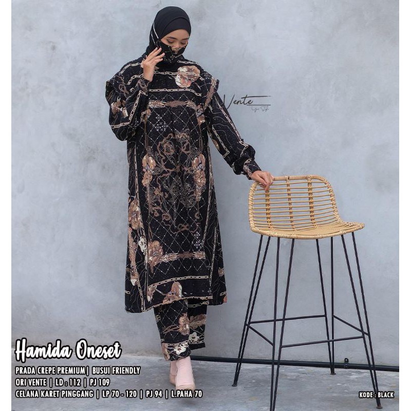 VENTE Daily Hamida One Set Baju Setelan Jumbo LD 112 Bahan Prada Crepe Premium Size XXXL