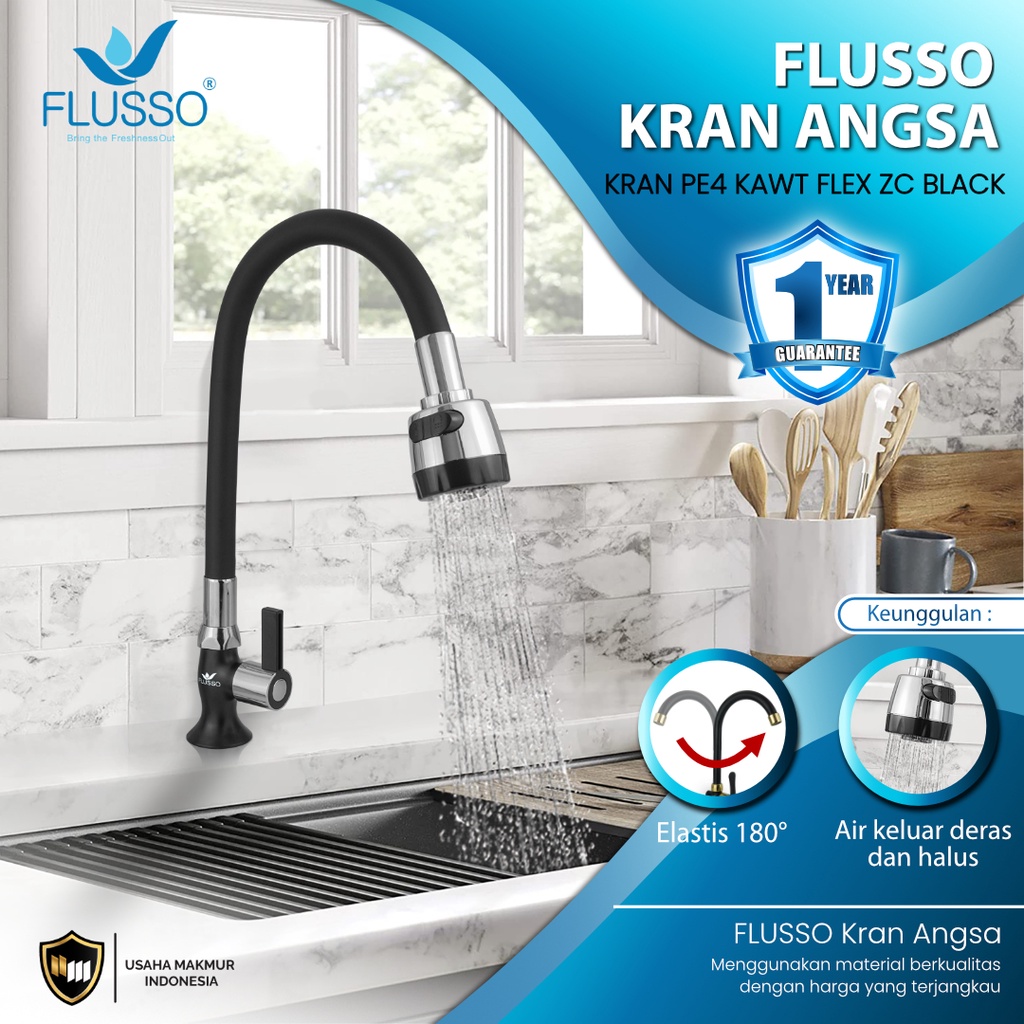 Jual Flusso Kran Wastafel Kran Air Kran Angsa Wastafel Black Terbaru Kran Pe4 Kawt Flex Zc 1725