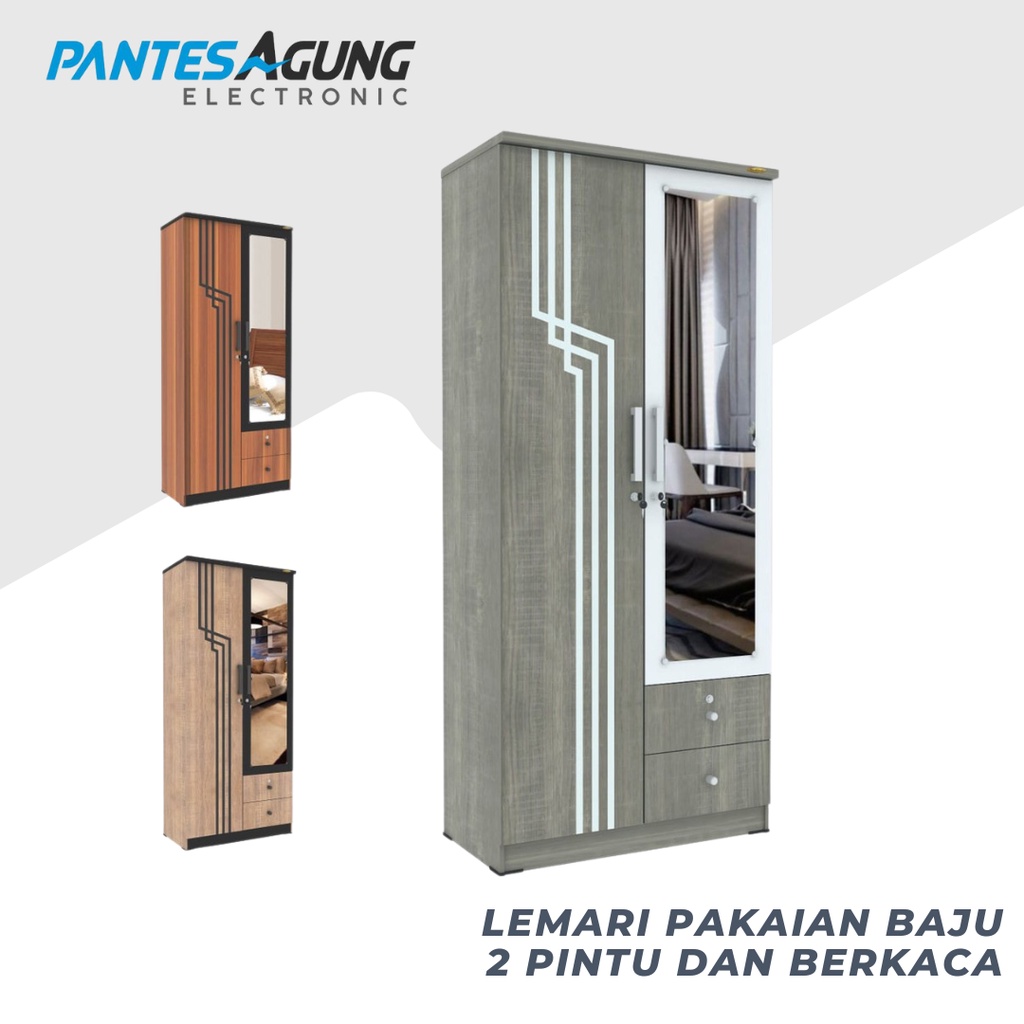 LEMARI PAKAIAN BAJU 2 PINTU DAN BERKACA ( BERCERMIN )