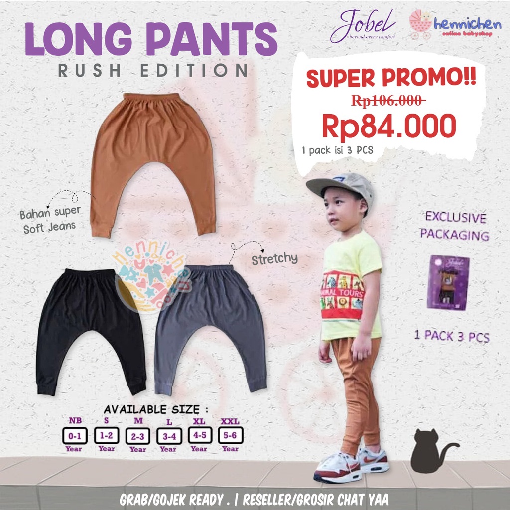 PROMO CUCI GUDANG 3 PCS JOBEL SOFT JEANS LONGPANTS GREY EDITION /RUSH EDITION / 3/4 BLACK EDITION isi  3 PCS