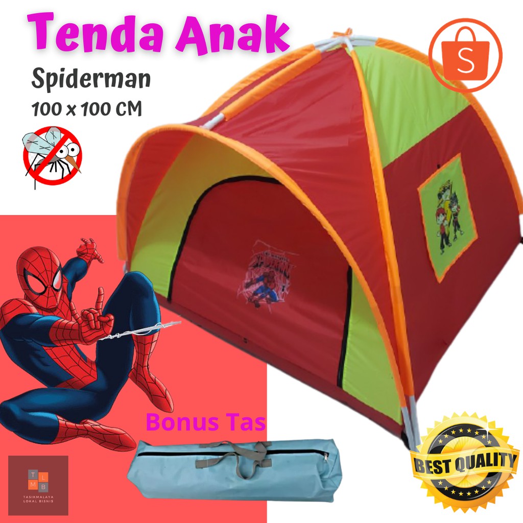 Tenda Anak Karakter Spiderman Ukuran 100 x 100 cm - Tenda Anak Camping - Tenda Anak Murah Parasut